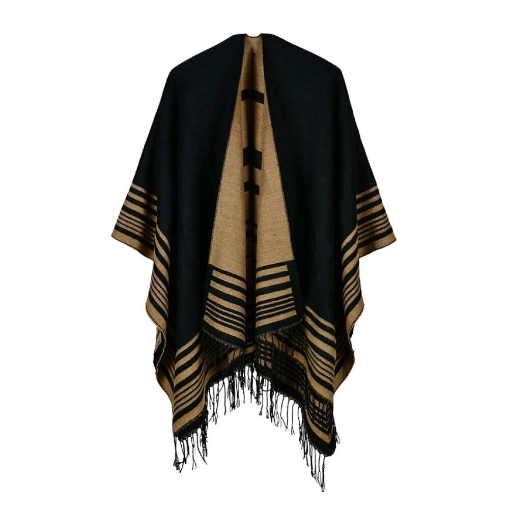 Oversized Shawl Wrap Poncho Sweater with Tassels for Women